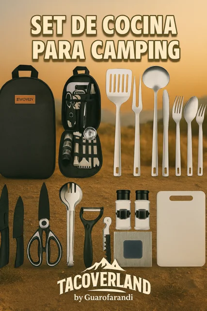 Set de Cocina 18 en 1 para Camping – Utensilios Completos con Estuche Impermeable - Set De Cocina 18 En 1 Para Camping